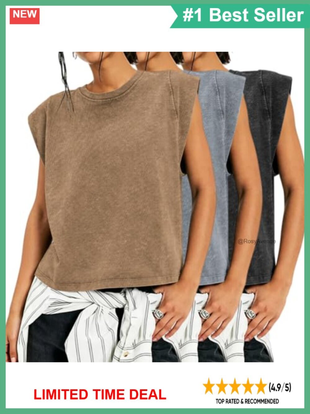 100% Cotton Cap Sleeve Washed Crew Neck Casual T-Shirt